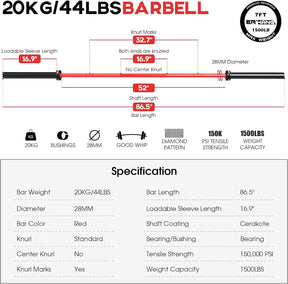 7ft Olympic Barbell 1500lbs Capacity BB01 ERKANG 